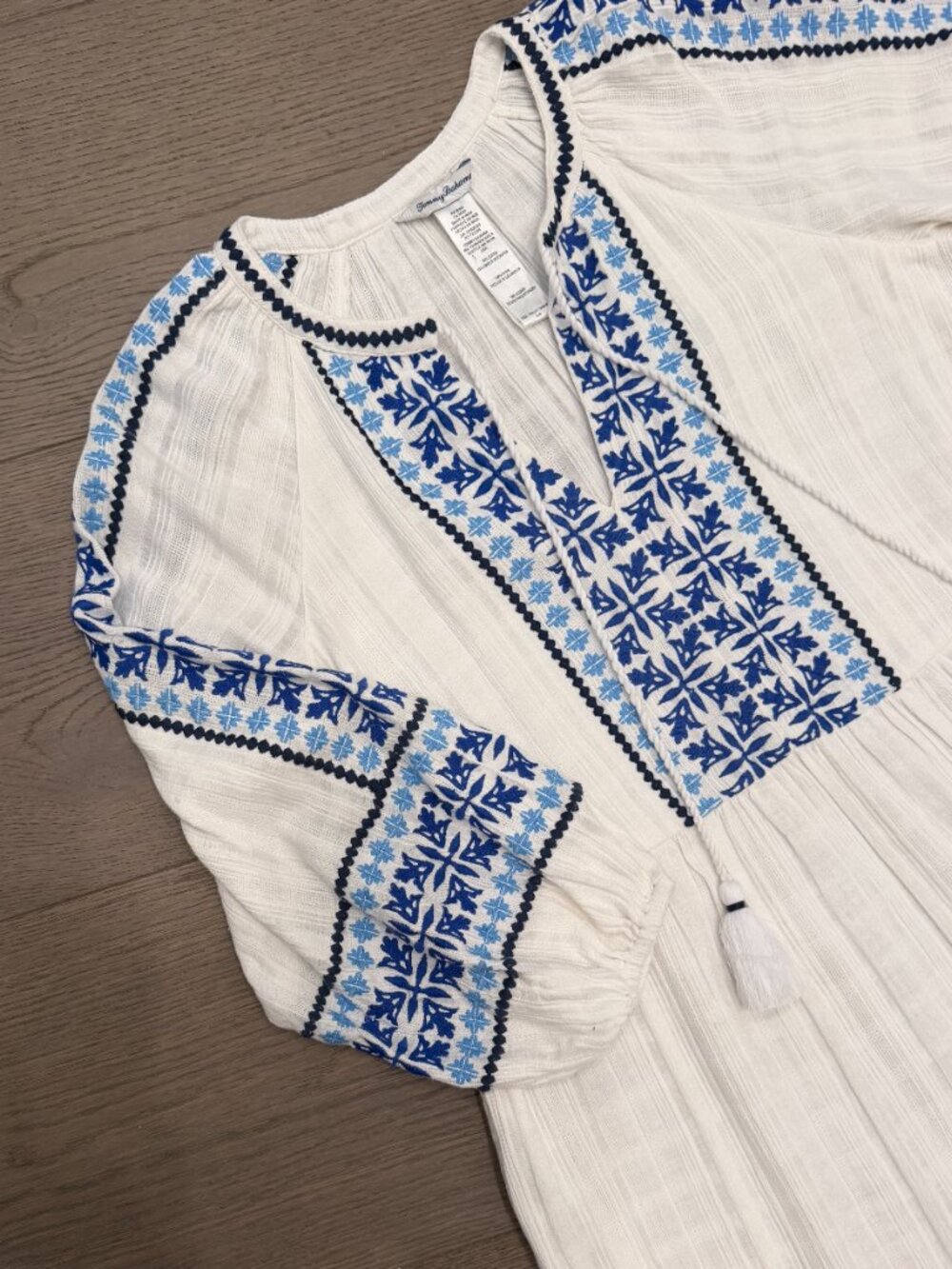 Tommy Bahama Womens White Blue Embroidered Cotton Gauze Midi Dress S - Picture 3 of 7